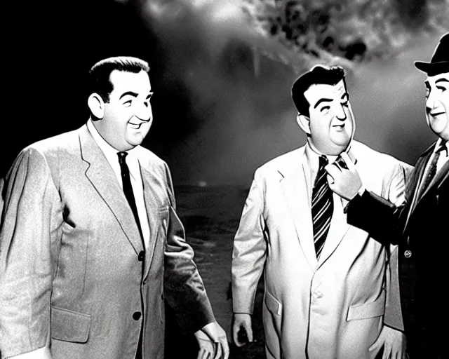 Image similar to Abbott and Costello meet Godzilla