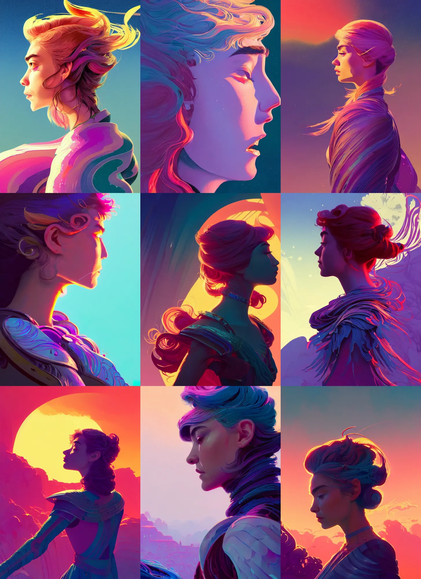 Prompt: side profile centered painted portrait, Imogen Poots as a Paladin, D&D, matte painting concept art, beautifully backlit, swirly vibrant color lines, fantastically gaudy, aesthetic octane render, 8K HD Resolution, by Victo Ngai and Kilian Eng and Jake Parker and ilya kuvshinov and Cushart Krentz and Gilleard James