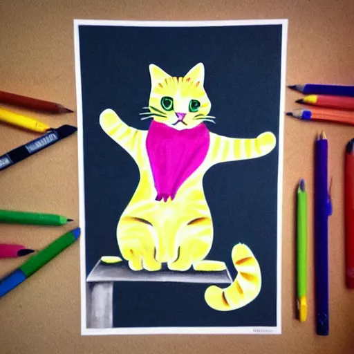 Prompt: a friendly cat acrilic drawing