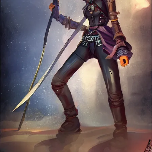 Image similar to robotic swashbuckler, science fiction, female pirate, fantasy, d & d, concept art, sharp focus, illustration, character art,