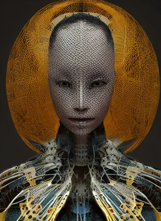 Prompt: portrait of a futuristic geisha cyborg, made from million point clouds, in the style of ghost in the shell, kintsugi, modern fine art, fractal, intricate, elegant, highly detailed, digital photography, subsurface scattering, by jheronimus bosch and klimmt and greg rutkowski,