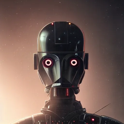 Prompt: symmetry, headpiece, portrait of a droid, renaissance style, star wars character, volumetric lights, sci - fi, blade runner, trending on artstation, sharp focus, studio photo, intricate details, highly detailed, by greg rutkowski