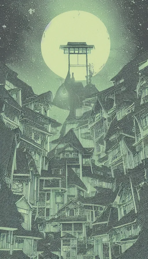 Image similar to witch house space, sharp focus, risograph, kawase hasui, alexander wells, cinematic, game art