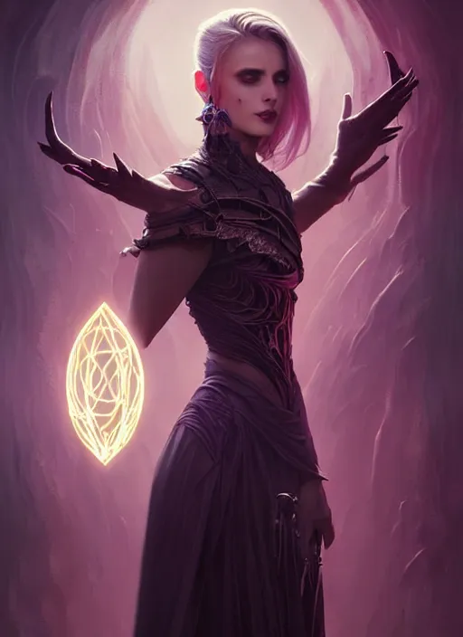 Image similar to a beautiful cinematic female Necromancer Sorceress, galatic shamen with Quantum energy fantasy, fantasy magic, undercut hairstyle, dark light night, intricate, elegant, sharp focus, illustration, highly detailed, digital painting, concept art, matte, art by WLOP and Artgerm and Greg Rutkowski and Alphonse Mucha, masterpiece