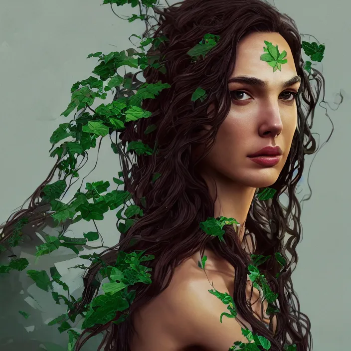 Image similar to portrait of Gal Gadot as a Poison Ivy. intricate artwork. by Tooth Wu, wlop, beeple, dan mumford. octane render, trending on artstation, greg rutkowski very coherent symmetrical artwork. cinematic, hyper realism, high detail, octane render, 8k