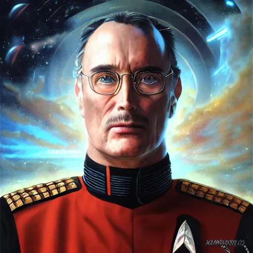 Prompt: UHD hyperrealistic Jeffrey Combs, dressed as an alien starfleet admiral by Ayami Kojima, Amano, Karol Bak, Greg Hildebrandt, and Mark Brooks, by Antonio Caparo and Ferdinand Knab and Greg Rutkowski UHD photorealistic trending on artstation