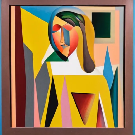 Image similar to woman as the natural landscape, her curves form the mountains and rivers of the land , high quality art in the style of cubism and georgia o’keefe,