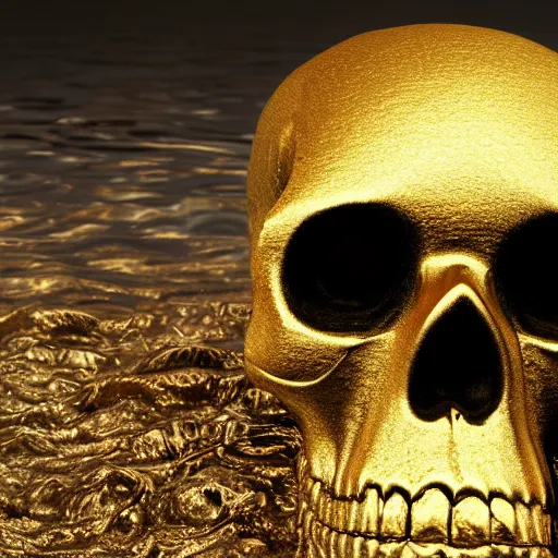 Image similar to a golden skull floating in the sea