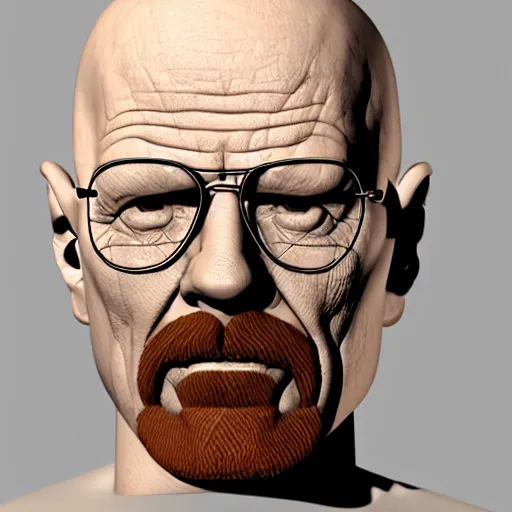Prompt: just sold this 3 d model to a client. 3 d model of walter white. fully rigged, good topology