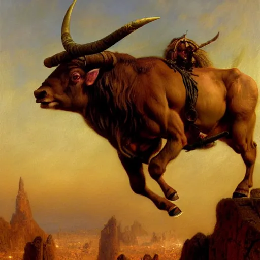 Prompt: minotaur, highly detailed painting by gaston bussiere, craig mullins, j. c. leyendecker, 8 k