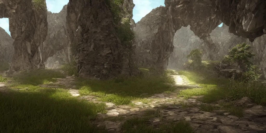 Image similar to path between two mountains unreal engine render