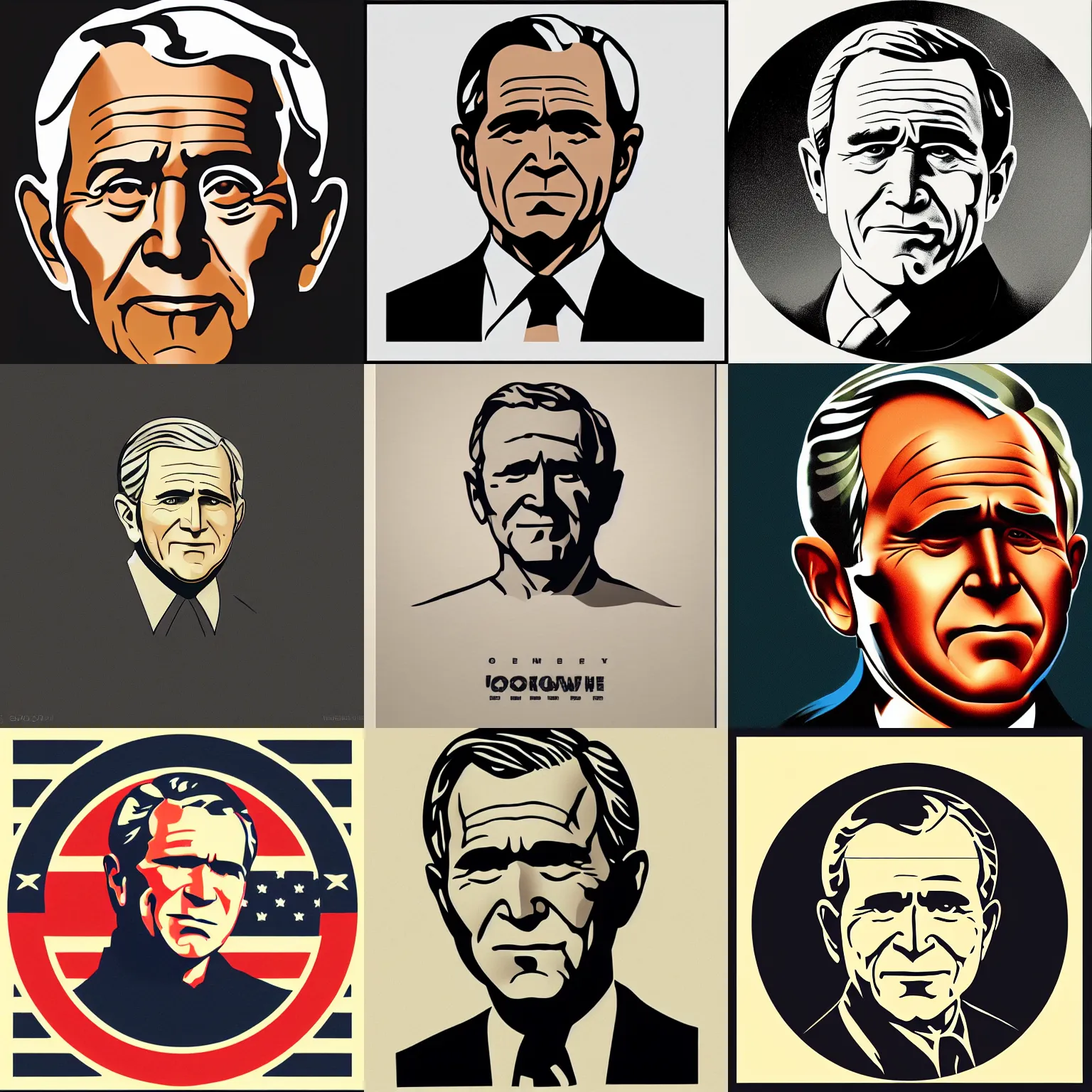 Prompt: original icon of george w bush stylized minimalist behance by syd mead, frank frazetta, ken kelly, simon bisley, richard corben, william - adolphe bouguereau, ranking number 1 on pixiv