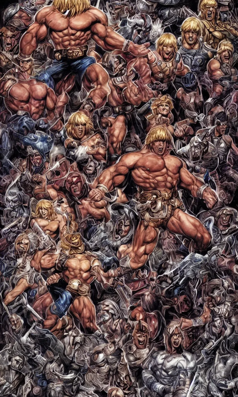 Image similar to he - man full body character design by lee bermejo