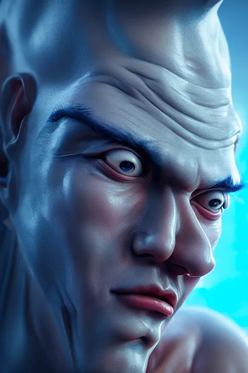 Prompt: hyperrealistic close-up rococo biomechanic! chinese man highly detailed concept art eric zener elson peter cinematic blue lighting high angle hd 8k sharp shallow depth of field