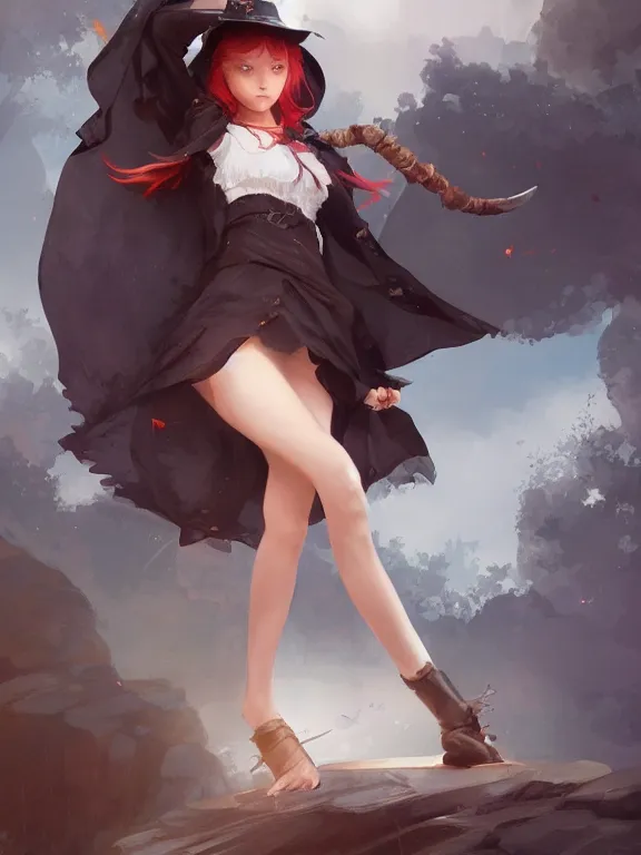 Image similar to A mischievous young witch about to get up to some trouble. Elegant. Smooth. By Ruan Jia and Artgerm and Range Murata and WLOP. Key Art. Fantasy Illustration. award winning, Artstation, intricate details, realistic, Hyperdetailed, 8k resolution.