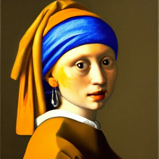 Image similar to an oil painting of orange cat with a pearl earring by jan vermeer, headshot, 8 k