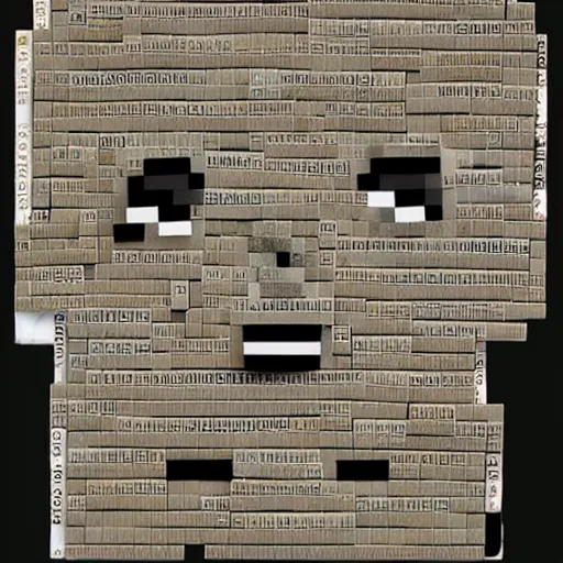 Image similar to steve from minecraft made with trimmings of newspapers