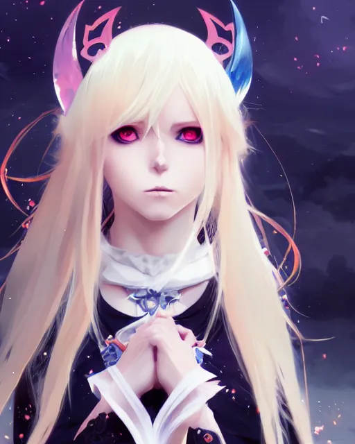 Image similar to blonde haired gothic magical girl anime character screenshot, anime, intricate, sharp focus, illustration, highly detailed, digital painting, clean artstyle, concept art, matte, art by ilya kuvshinov and ruan jia and greg rutkowski, masterpiece