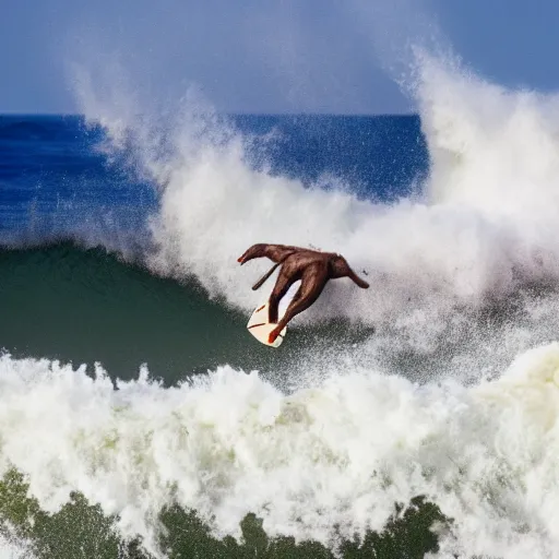 Prompt: a medium rare steak surfing the big waves at mavericks, high contrast, slow - mo high speed photography, water splashing, summertime water park