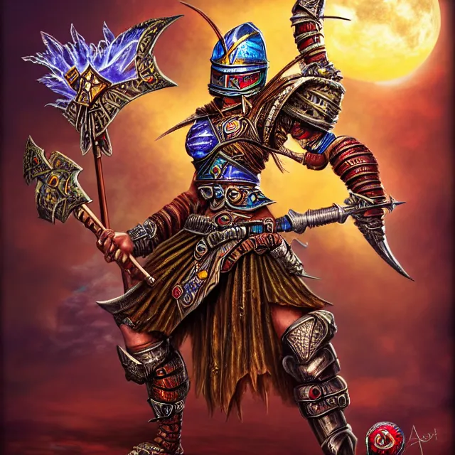 Prompt: magicpunk warrior, highly detailed, 4 k, hdr, smooth, sharp focus, high resolution, award - winning photo, illustrated by anne stokes, photorealistic