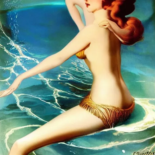 Prompt: emma watson as sea mermaid, artwork by rolf armstrong,