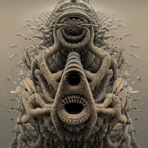 Image similar to a spiral made of eyes, smoke and teeths, 3d mandelbulb, by Zdzisław Beksiński, trending on ArtStation