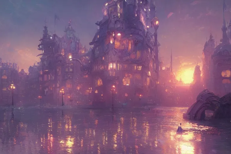 Prompt: a beautiful picture of a city under the sea ， a girl in lolita, by greg rutkowski and thomas kinkade, trending on artstation