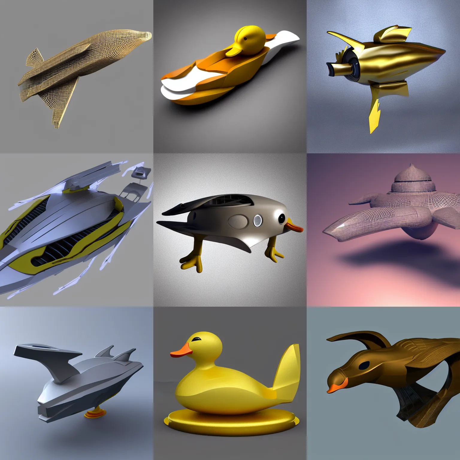 Prompt: Duck themed spaceship, 3d render, elegant, futuristic, duck head