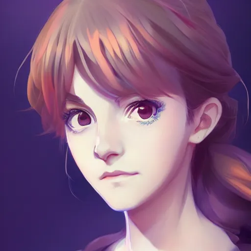 Image similar to anime portrait of emma watson as an anime girl by Stanley Artgerm Lau, WLOP, Rossdraws, James Jean, Andrei Riabovitchev, Marc Simonetti, and Sakimichan, trending on artstation