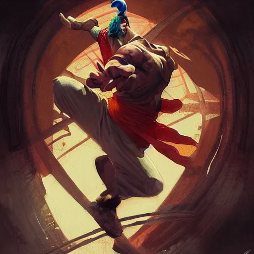 Image similar to martial art clown, dynamic pose, fighting highly detailed, digital painting, artstation, concept art, matte, sharp focus, illustration, art by Artgerm and Greg Rutkowski and Alphonse Mucha