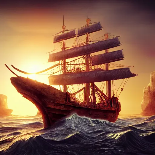 Prompt: ancient ship in a sea located in hell, highly detailed, photorealistic portrait, bright studio setting, studio lighting, crisp quality and light reflections, unreal engine 5 quality render