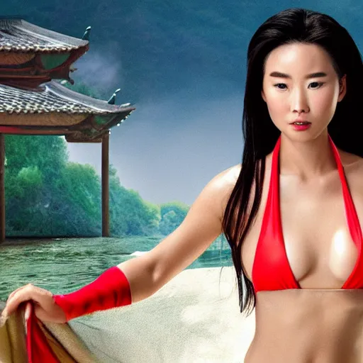 Prompt: Mulan in a microkini