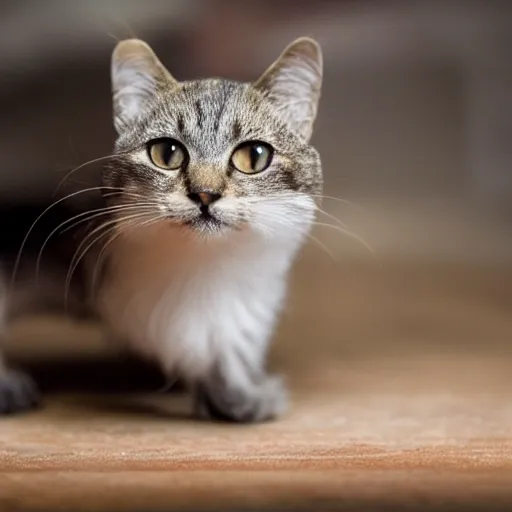 Image similar to a small domestic housecat with a thin mushroom growing atop its head