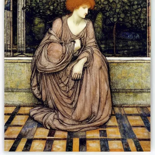 Image similar to checkered floor with a female by edward burne - jones