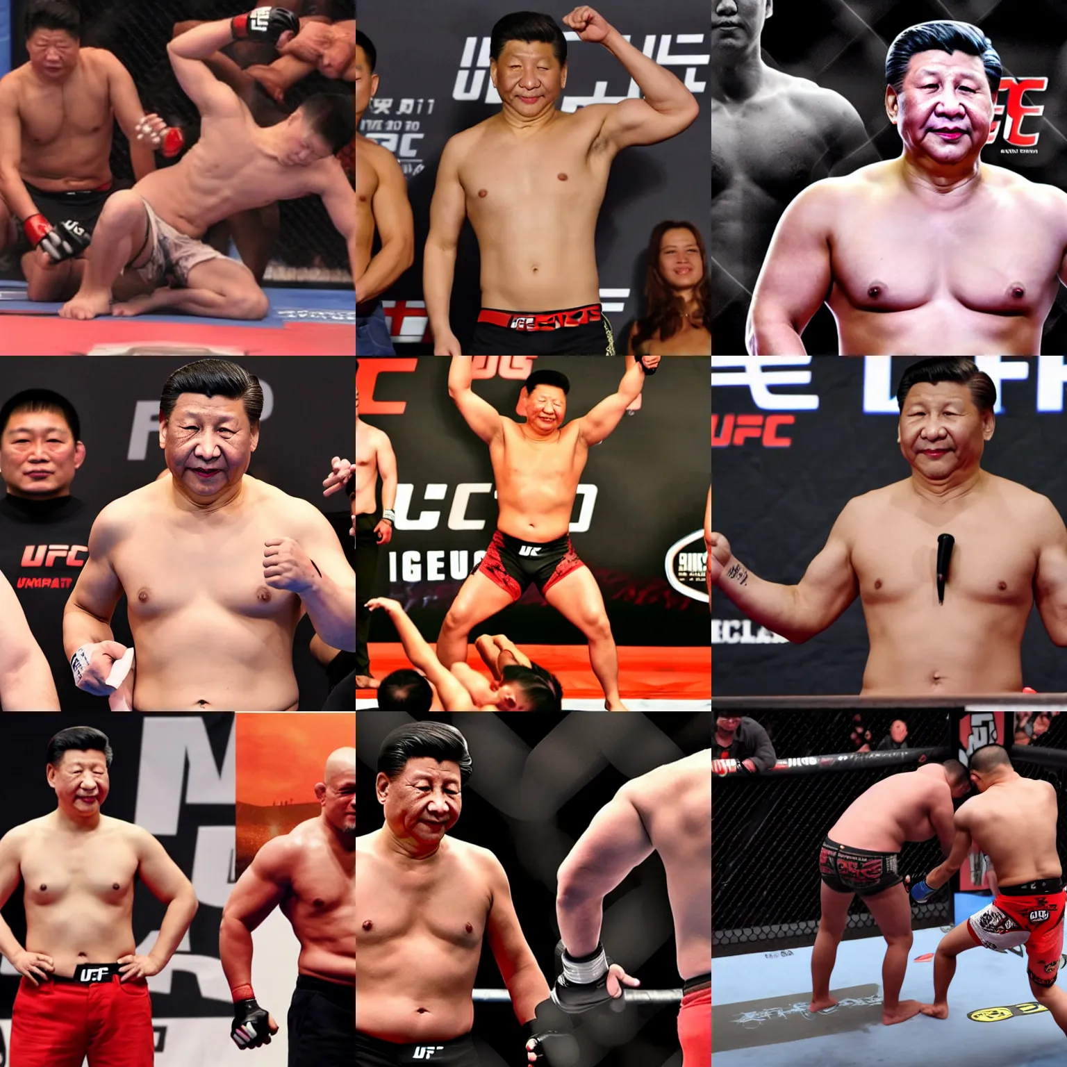 Prompt: shirtless xi jinping in ufc fight