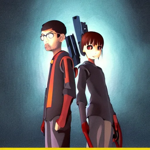 Prompt: lain iwakura and gordon freeman, HD, 4K