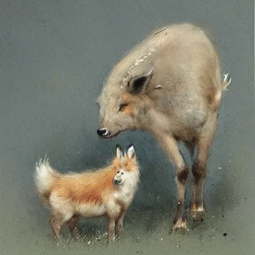 Image similar to ( ( ( ( ( 🐃🦊🐷🦄🐩. muted colors. ) ) ) ) ) by jean - baptiste monge!!!!!!!!!!!!!!!!!!!!!!!!!!!