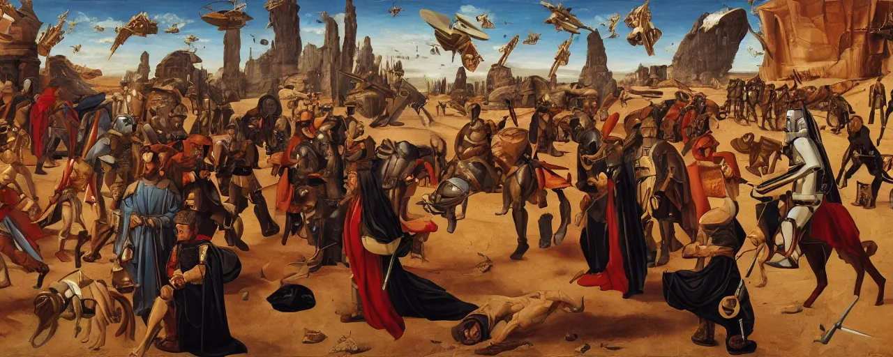 Prompt: An oil painting of Star Wars in renaissance Italy ”