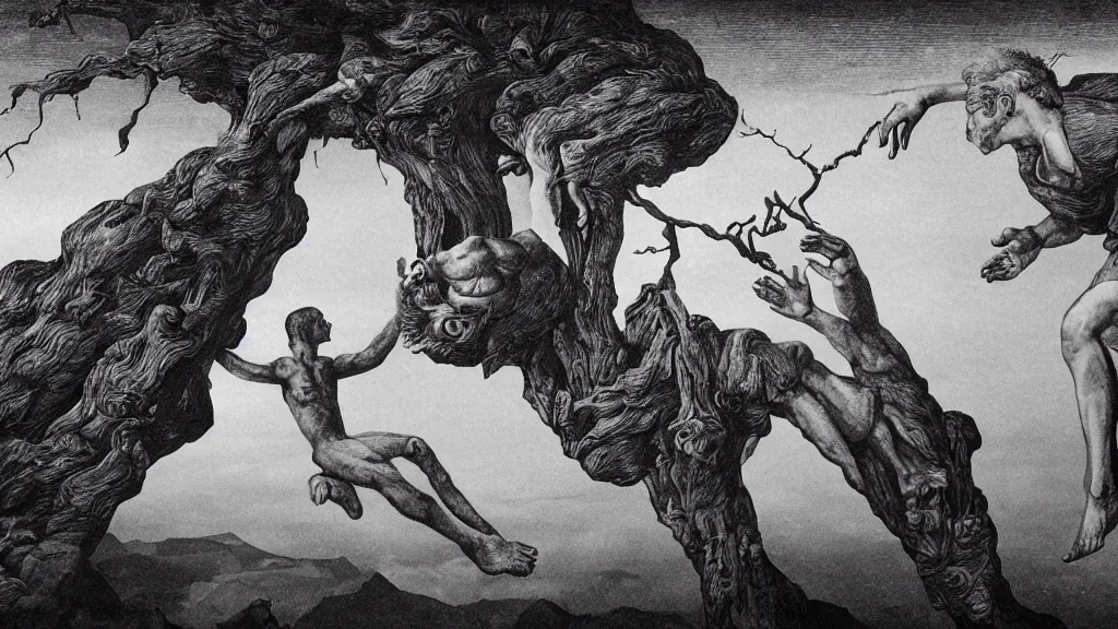 Image similar to the creation of adam in the style of dan hillier