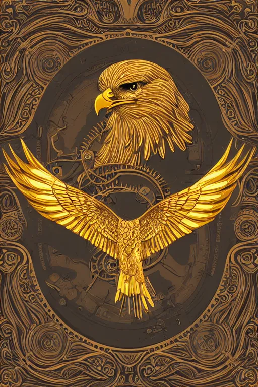 Image similar to Portrait of a golden steampunk eagle, medieval, colorful, illustration, highly detailed, simple, smooth and clean vector curves, no jagged lines, vector art, smooth