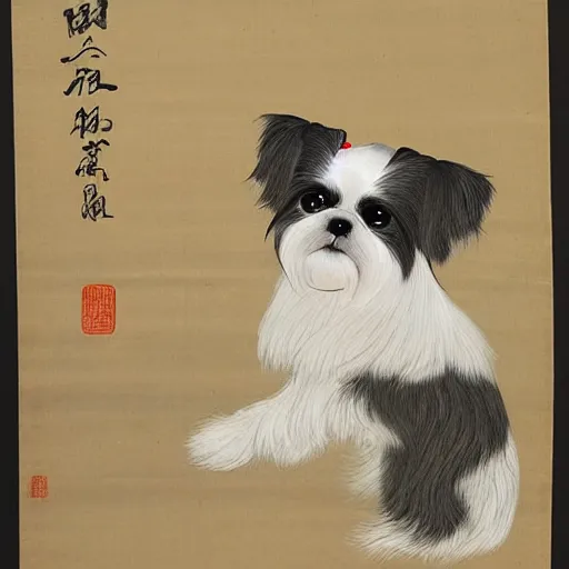 Image similar to portrait of a shih tzu dog as chinese empress, chinese painting 1 2 0 0