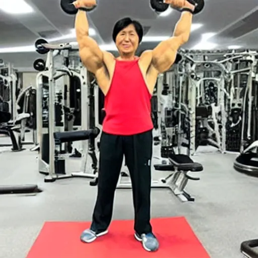 Prompt: A very muscular BongBong Marcos flexing in the gym