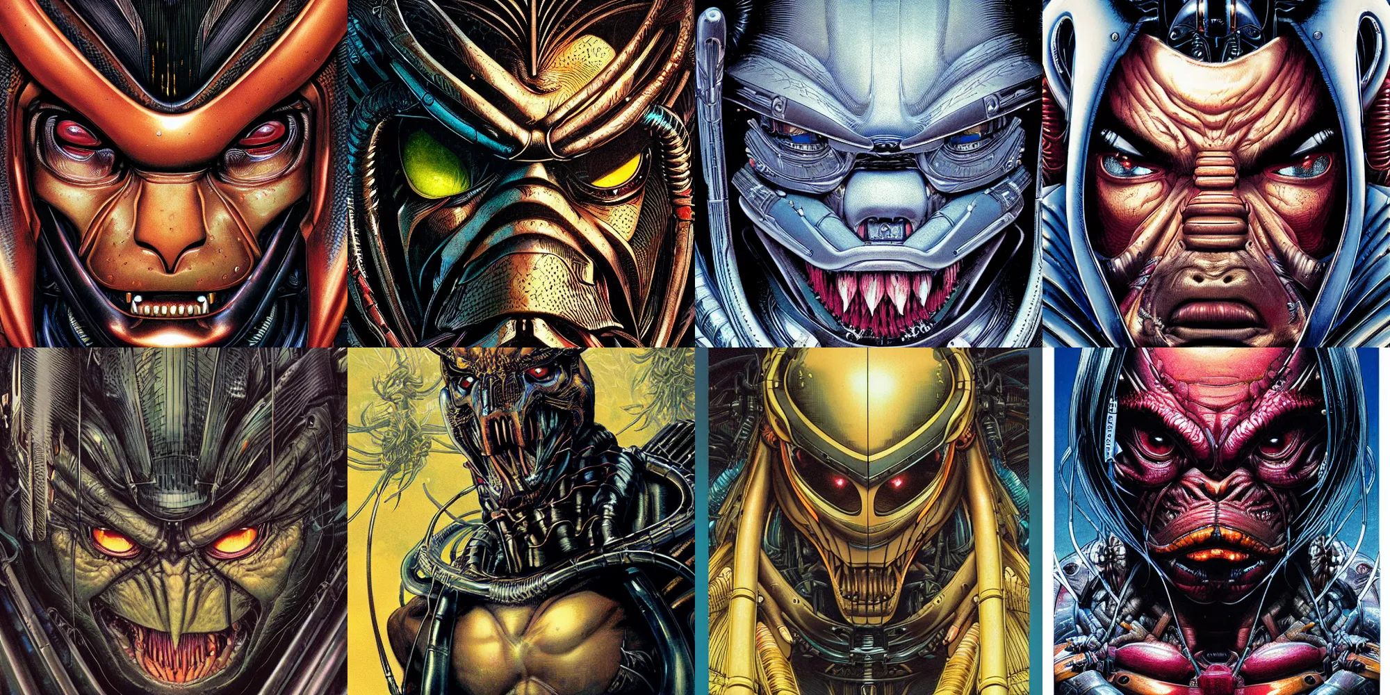 Prompt: portrait closeup of the predator, symmetrical, cinematic colors, by yoichi hatakenaka, masamune shirow, josan gonzales and dan mumford, ayami kojima, takato yamamoto, barclay shaw, karol bak, yukito kishiro