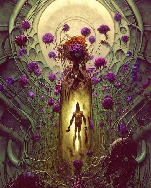 Image similar to the platonic ideal of flowers, rotting, insects and praying of cletus kasady carnage thanos dementor doctor manhattan chtulu mandelbulb spirited away bioshock davinci heavy rain, d & d, fantasy, ego death, decay, dmt, psilocybin, art by artgerm and greg rutkowski and alphonse mucha and john bauer