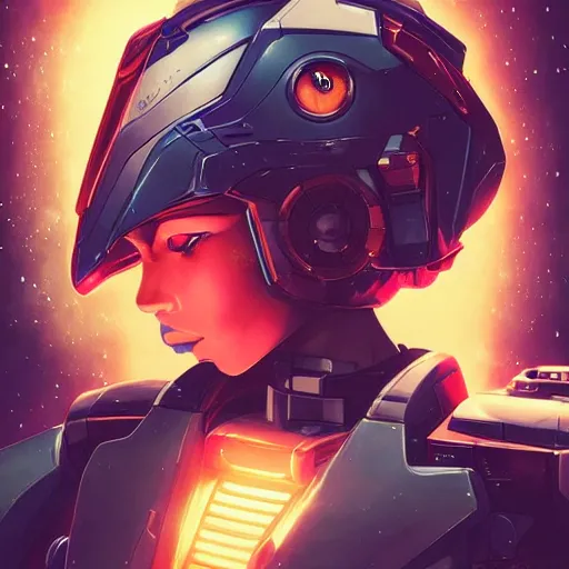 Image similar to a portrait of a stunning beautiful elite megan fox gundam pilot, with an intricate, detailed, urban inspired hiphop afro futuristic helmet, vector behance hd jesper ejsing, rhads, makoto shinkai, lois van baarle, ilya kuvshinov, rossdraws, hd, 3 2 k, ilya kuvshinov, gustav klimt