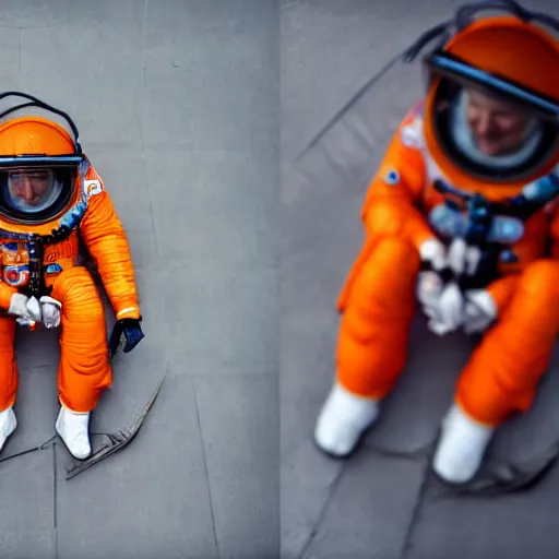 Image similar to A Soviet cosmonaut in the orange spacesuit SK-1, Vostok-1, EOS-1D, f/1.4, ISO 200, 1/160s, 8K, RAW, unedited, symmetrical balance, in-frame