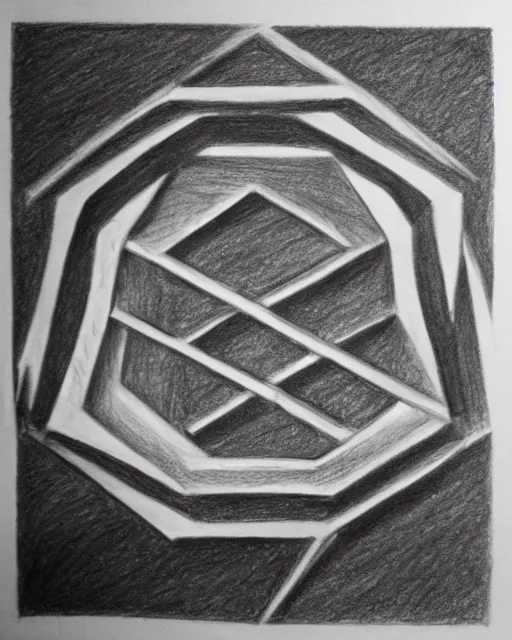 Image similar to a pencil drawing of a pentagon, Esher style