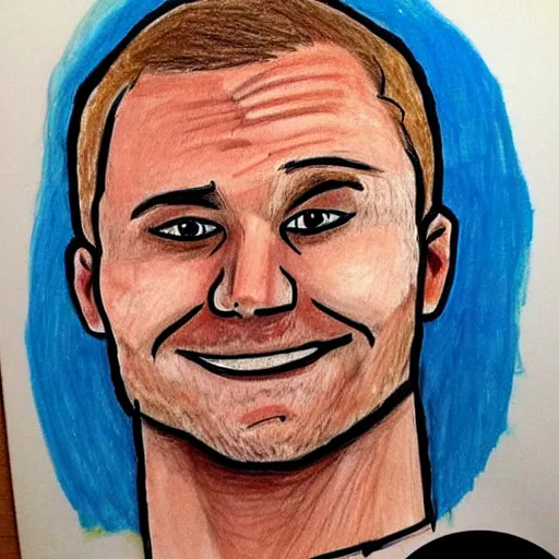 Image similar to a badly drawn picture of valtteri bottas, caricature!!!, funny, crayon art, bad, beginner art