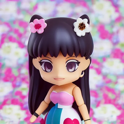 Prompt: scene of ariana grande as nendoroid with flowers as nendoroid on a meadow, kodak film