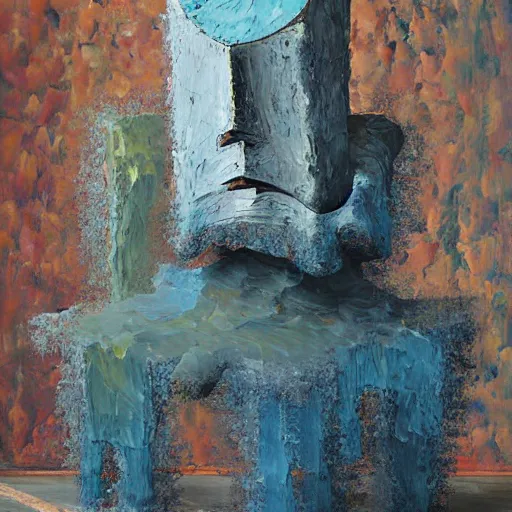 Image similar to an impasto painting by shaun tan of an abstract sculpture by the caretaker and john chamberlain